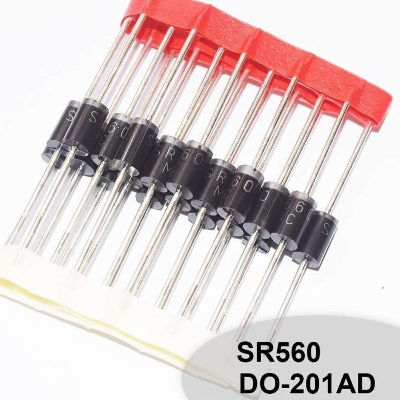 Picture of 10Pcs- SR560 Diode SR560 60V 5A Schottky Barrier Rectifier Diode SR560 5A Diode Silicon Junction Diode DO-27 Through Hole Mount Package 2 Pin Leads