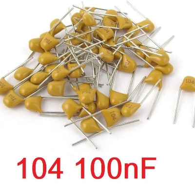 Picture of 10Pcs- 104 Multilayer MLCC 50V 100nF Ceramic Capacitor 104 Ceramic Capacitor 50V Monolithic Ceramic Chip Capacitor 5.08mm Pitch MLCC Non-Polarized 2 Pin Leads