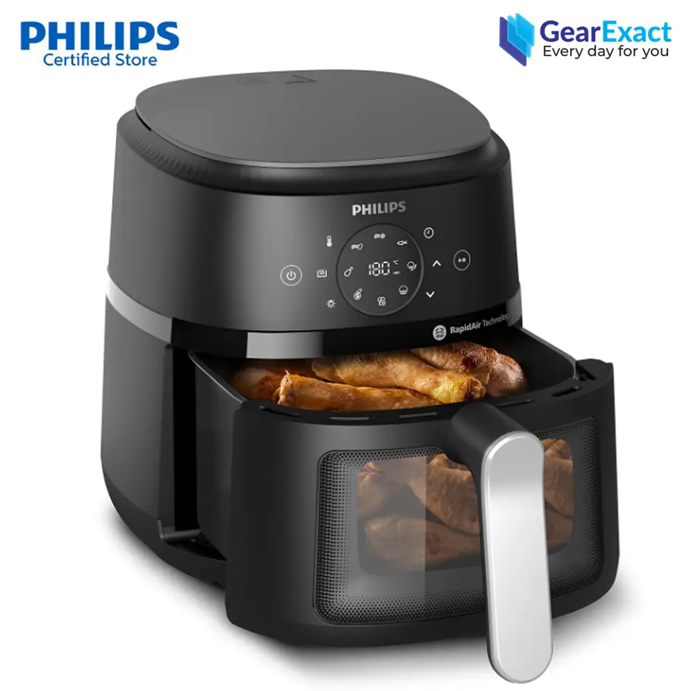 Picture of PHILIPS Air Fryer NA221 with touch panel, 1700W, 4.2 Liter, with Rapid Air Technology ,Cooking window, Extra Large (Black) (Best price)