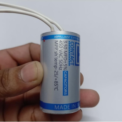 Picture of 3.5 MFD Ceiling Fan Capacitor Industrial Electric Fan Capacitor 3.5uF 50Hz 60Hz 450VAC Capacitor For Ceiling Fan Capacitor 2 Pin Leads Cables 