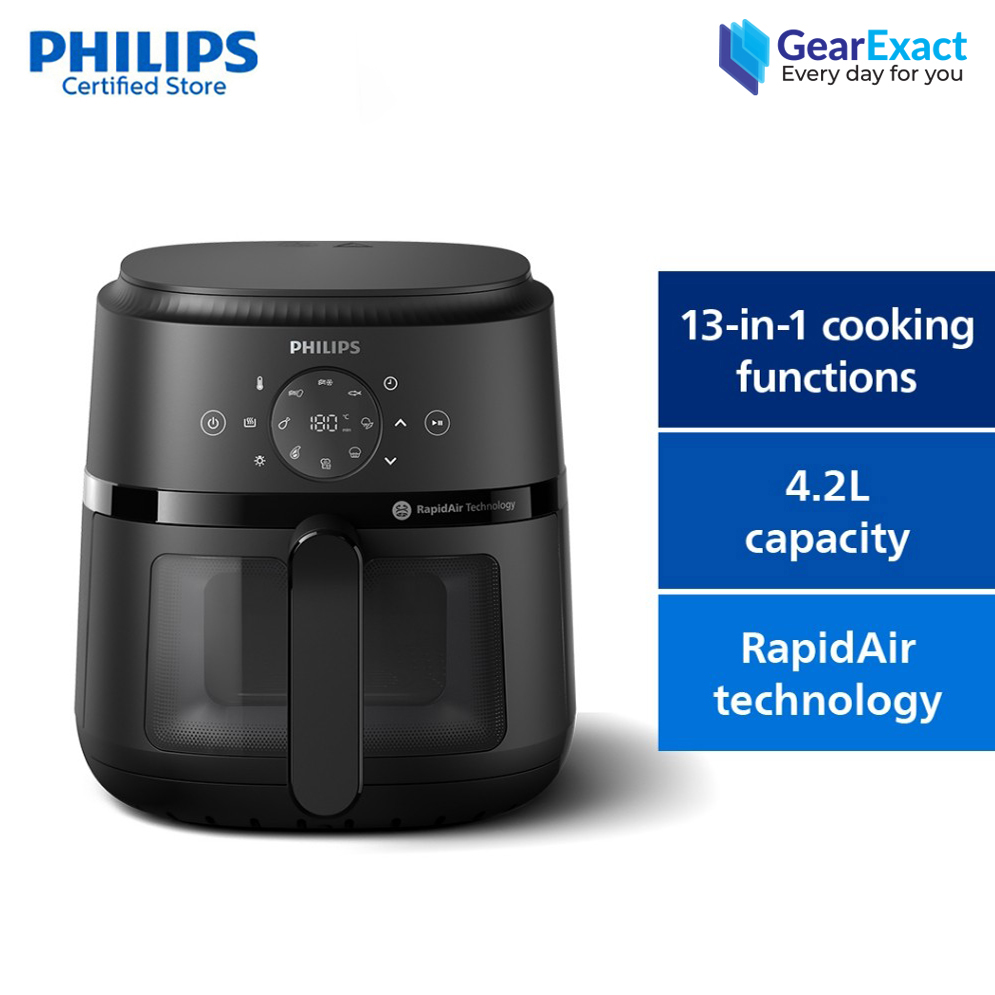 Picture of PHILIPS Air Fryer NA221 with touch panel, 1700W, 4.2 Liter, with Rapid Air Technology ,Cooking window, Extra Large (Black) (Best price)