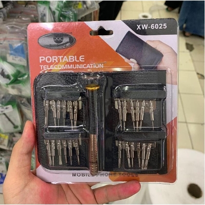 Picture of BAG With XW-6025 Portable Telecommunication Tools 24 In 1 Bit Multi-Purpose Precision Screwdriver Interchangeable Bit Set Screw Driver For Mobile Phone Repair Tool Sets 