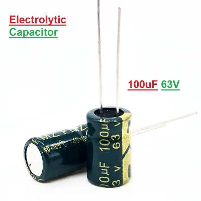 Picture of 10Pcs- 100uF 63V Capacitor RADIAL Electrolytic Capacitor 100uF Capacitor 63V 100uF Radial Polarized Aluminum Electrolytic Capacitors 2 Pin Leads Connections Leg