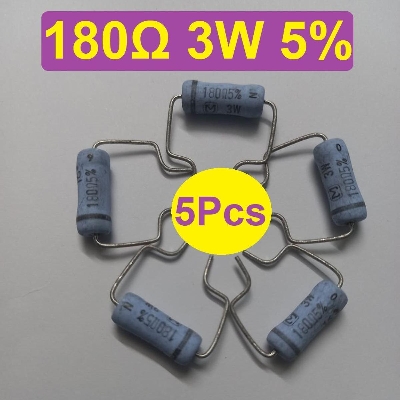 Picture of 5Pcs- 3W 180 Ohm Resistor Metal Oxide Film Resistor 180 Ohm Flameproof Power Resistor 3W 180 Ohm Metal Oxide Resistors 5% Tolerance 2Pin Leads Passive Components