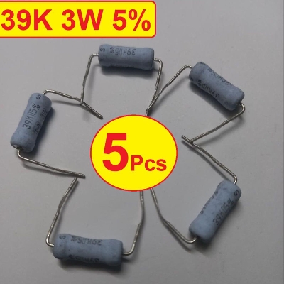 Picture of 5Pcs- 3W 39K Ohm Resistor Metal Oxide Film Resistor 39K Ohm Flameproof Power Resistor 3W 39K Resistor Metal Oxide Resistors 5% Tolerance 2Pin Leads Passive Components