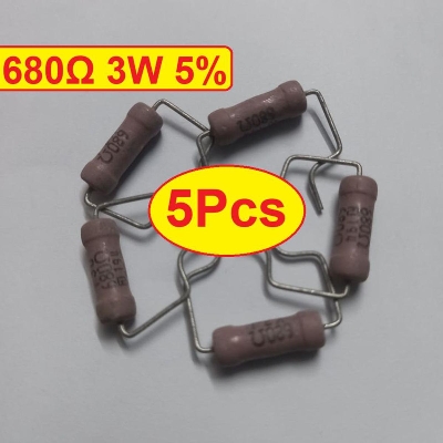 Picture of 5Pcs- 3W 680 Ohm Resistor Metal Oxide Film Resistor 680 Ohm Flameproof Power Resistor 3W 680 Resistor Metal Oxide Resistors 5% Tolerance 2Pin Leads Passive Components