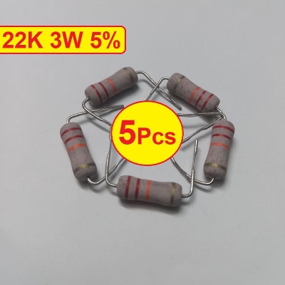 Picture of 5Pcs- 3W 22K Ohm Resistor Metal Oxide Film Resistor 22K Ohm Flameproof Power Resistor 3W 22K Resistor Metal Oxide Resistors 5% Tolerance 2Pin Leads Passive Components