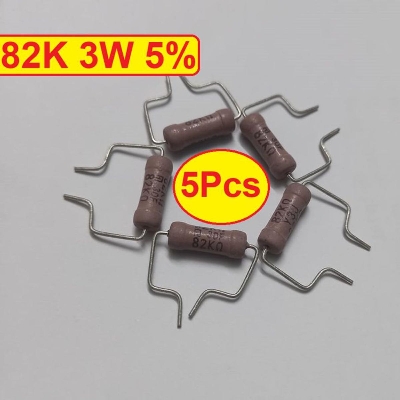 Picture of 5Pcs- 3W 82K Ohm Resistor Metal Oxide Film Resistor 82K Ohm Flameproof Power Resistor 3W 82K Resistor Metal Oxide Resistors 5% Tolerance 2Pin Leads Passive Components