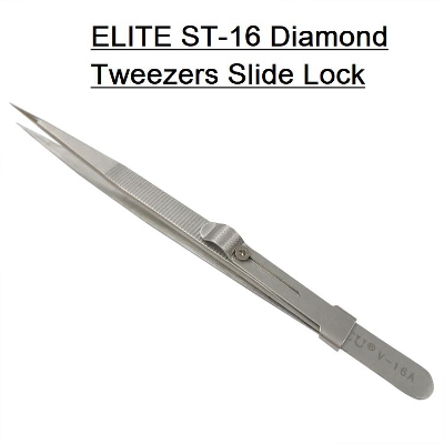 Picture of LOCK Tweezer Tools ST-16  Tweezers Slide Lock Gem Stone Locking Tweezer Professional Straight Tweezers Eyebrow Hair Beauty Slanted Stainless Steel Tweezer Tools