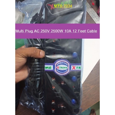 Picture of Multiplug Socket Heavy Duty Multi Plug AC 250V 2500W 10A 12 Feet Cable Brass Contact 4 Point Socket Control With Separate Switch & LED Indicator Socket Multi Usage Extension Socket