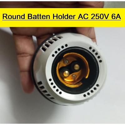 Picture of PIN TYPE ROUND Black & White Electric Batten Holder AC 250V 6A Brass Contact Holder B-22 Pin Type LED Light Holder Decorative LED Batten Holder Adapters