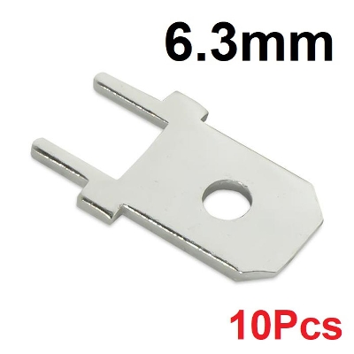 Picture of 10Pcs- 6.3mm Metal Vertical Male Insulated Crimp Spade PCB Block Mount Disconnect Terminal Soldering Fasten Connector Inserts Plug Cables 2 Legs Welding
