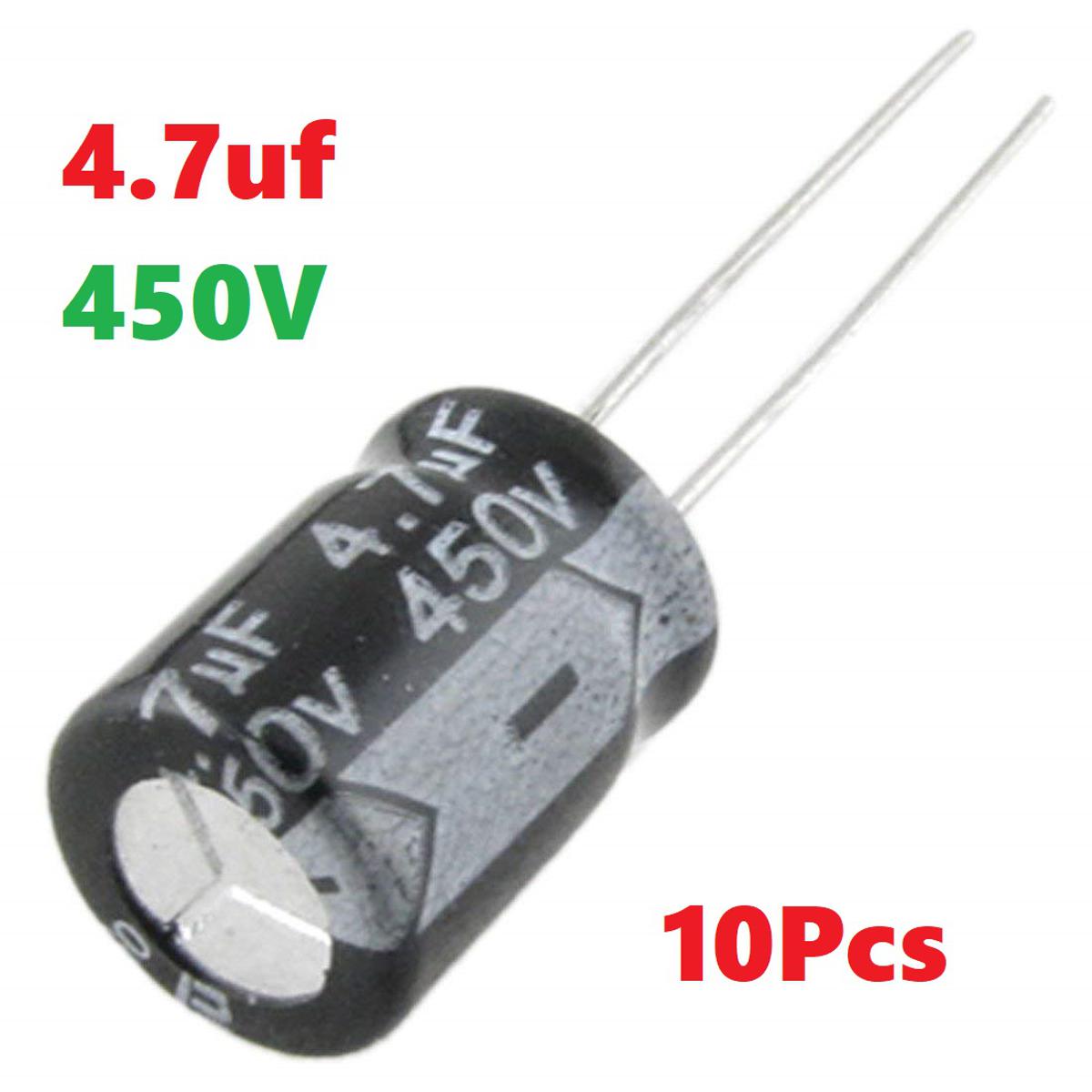 Picture of 10Pcs- 4.7uF 450V Capacitor RADIAL Electrolytic Capacitor 4.7uF Capacitor 450V 4.7uF Polarized Aluminum Electrolytic 450V Capacitors 4.7uF 2 Pin Leads
