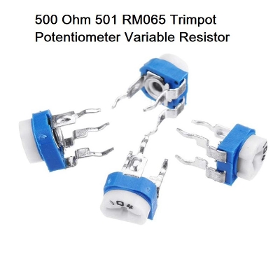 Picture of 5Pcs- RM065 RM-065 VR 501 500 Ohm Trimpot 500 Ohm Trimpot 501 Potentiometer 500 Ohm Variable Resistor Switches Top Adjustment Single Turn 6mm V/R Breadboard Friendly