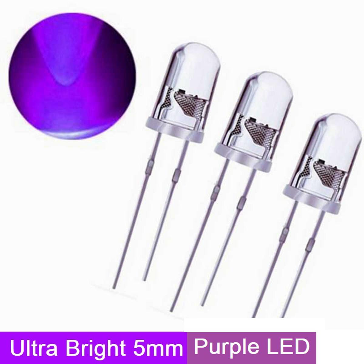 Picture of 10Pcs- PURPLE Color LED Clear Transparent DC 3V 20mA 5mm Purple LED Light Emitting Diodes LED Bulb 5mm LED Light Purple Light LED