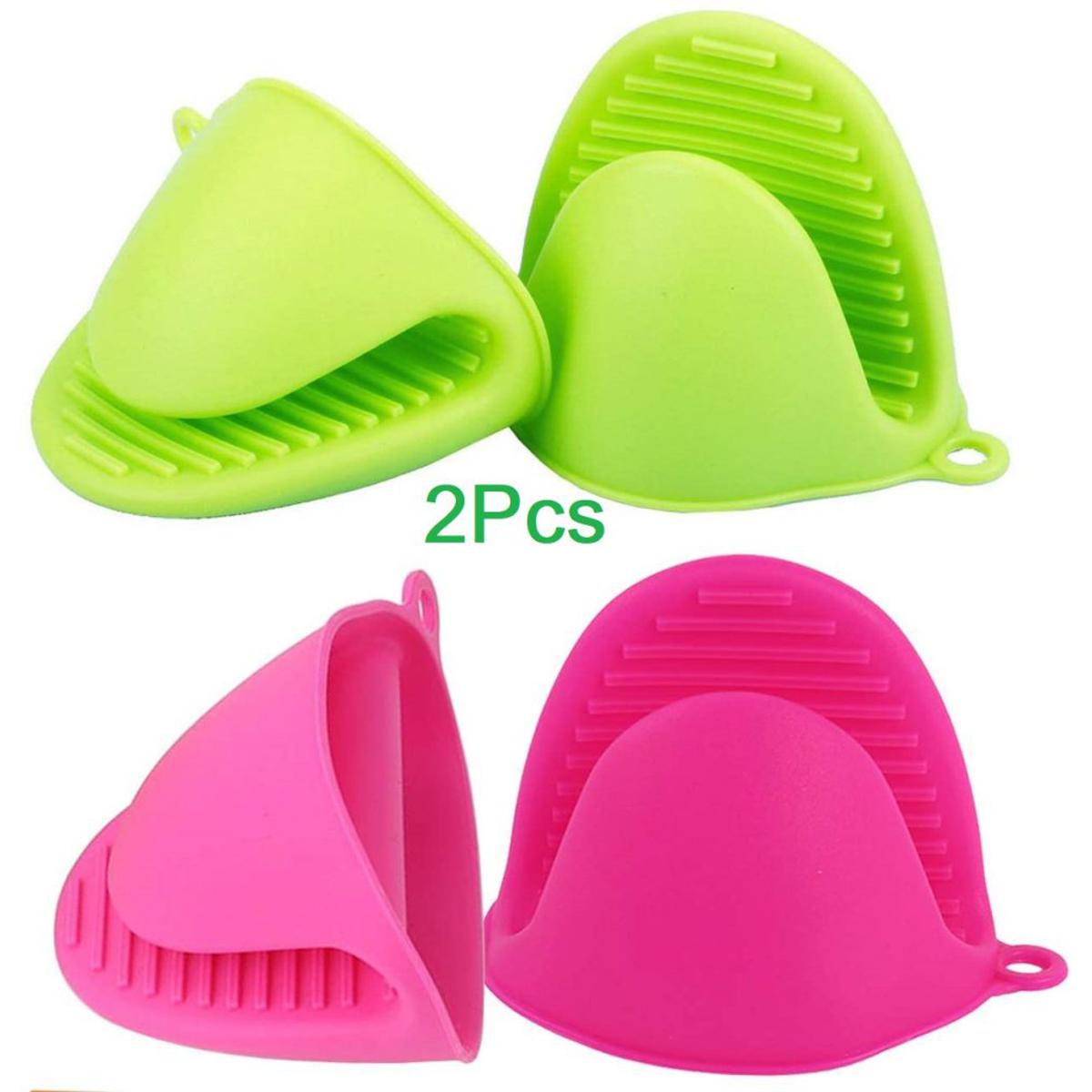 Picture of 2Pcs-Silicone Heat Resistant Grip Oven Pot Holder Baking BBQ Cook Tools Mini Kitchen Non-slip Heat Resistant Oven Mitts Silicone Glove Pot Racks Tool Set