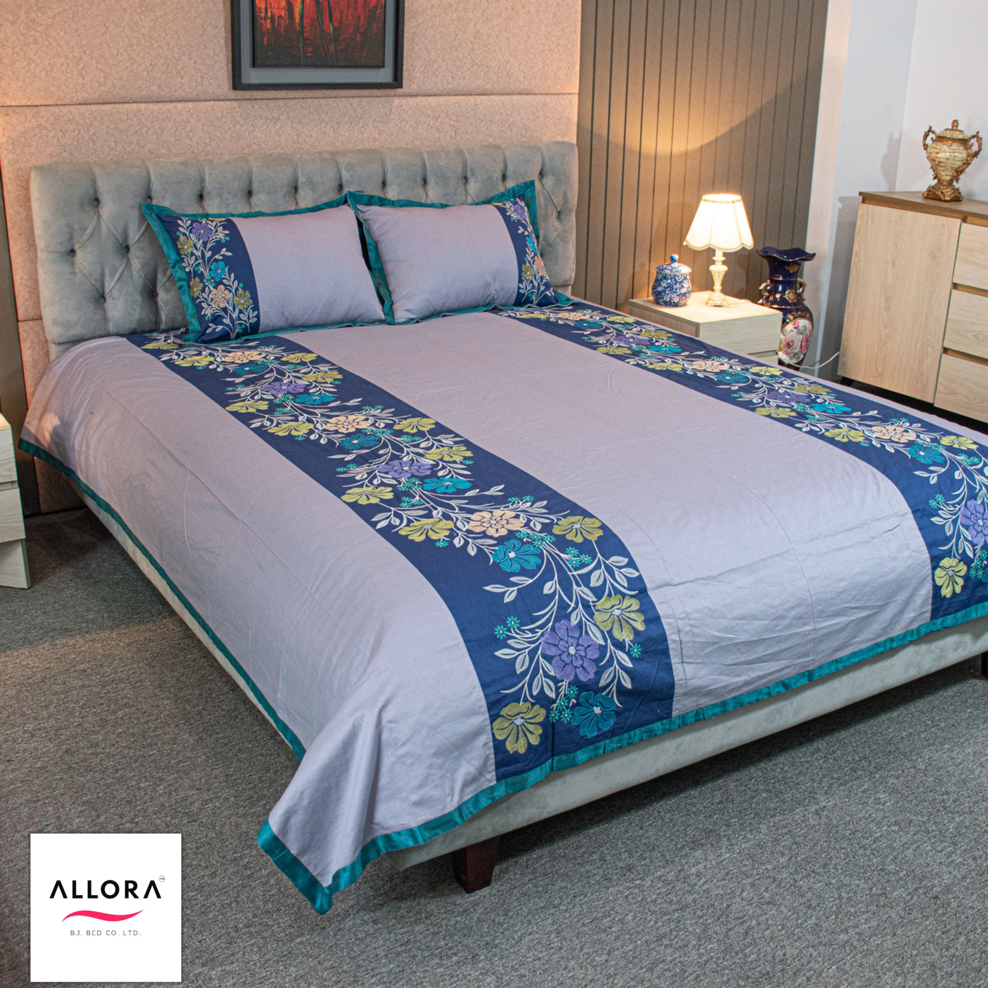 Allora Embroidery Bed Sheet Ash Floral Elegance ALLORA BDonline shop bangladeshothoba.com