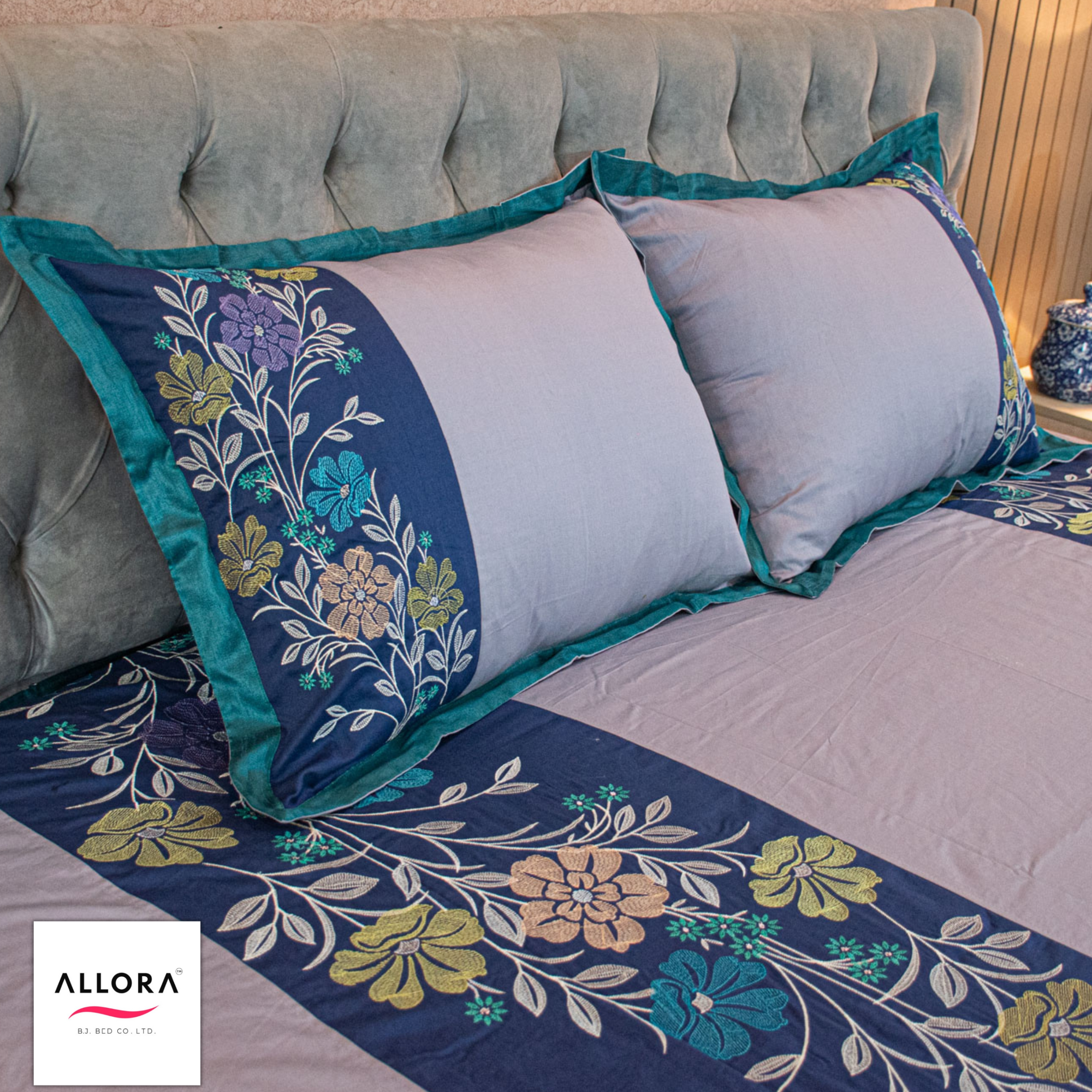 Allora Embroidery Bed Sheet Ash Floral Elegance ALLORA BDonline shop bangladeshothoba.com