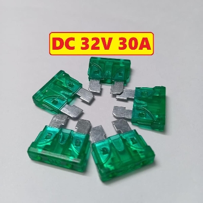 Picture of 5Pcs- GREEN 30A 32V Fast Blow Glass Fuse DC 32V 30Amp ATO ATS ATC Blade Fuse Size 19x19x5mm 2 Pin Leads Fast Acting Automotive Fuse 30A Standard Blade Car Fuse For Car Van Truck Coach Bus Motorcycle