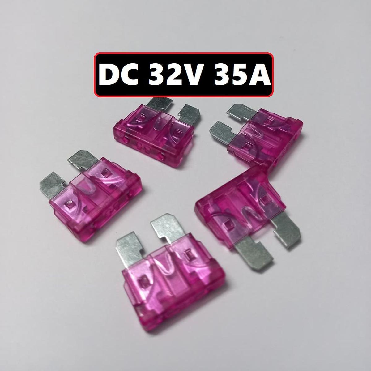 Picture of 5Pcs- PURPLE 35A 32V Fast Blow Glass Fuse DC 32V 35Amp ATO ATS ATC Blade Fuse Size 19x19x5mm 2 Pin Leads Fast Acting Automotive Fuse 35A Standard Blade Car Fuse For Car Van Truck Coach Bus Motorcycle