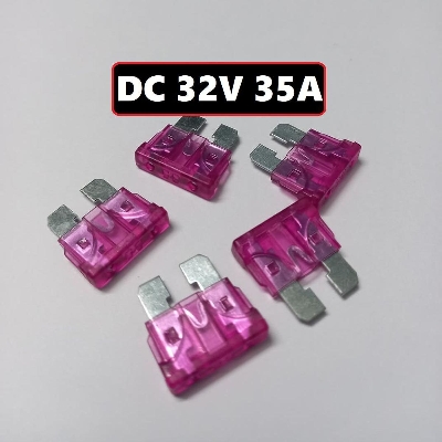 Picture of 5Pcs- PURPLE 35A 32V Fast Blow Glass Fuse DC 32V 35Amp ATO ATS ATC Blade Fuse Size 19x19x5mm 2 Pin Leads Fast Acting Automotive Fuse 35A Standard Blade Car Fuse For Car Van Truck Coach Bus Motorcycle