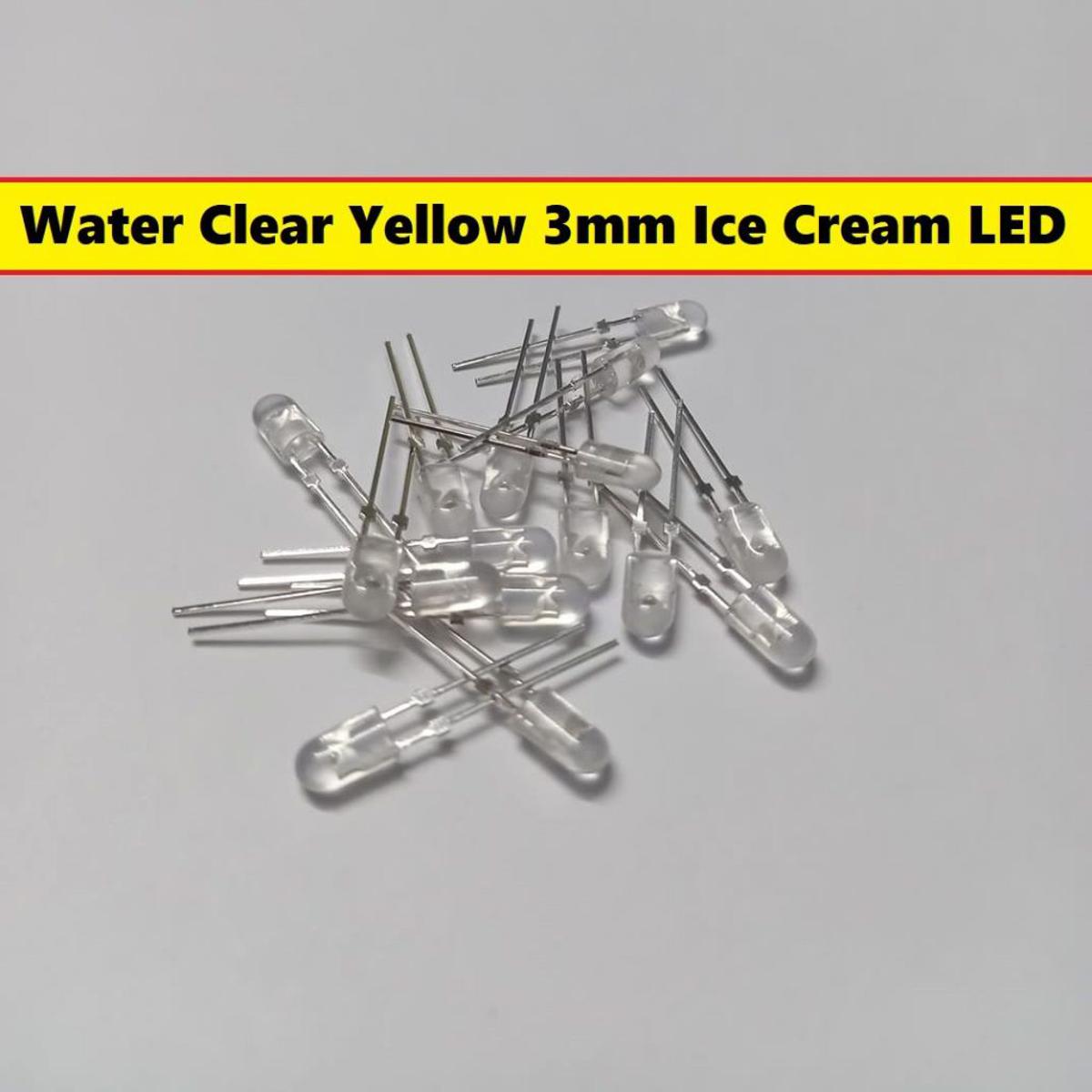 Picture of 50Pcs- 3mm Transparent ICE Cream YELLOW 3mm Water Clear LED Yellow 3mm Transparent Round 3mm LED Light Water Clear Yellow Light Bulbs 