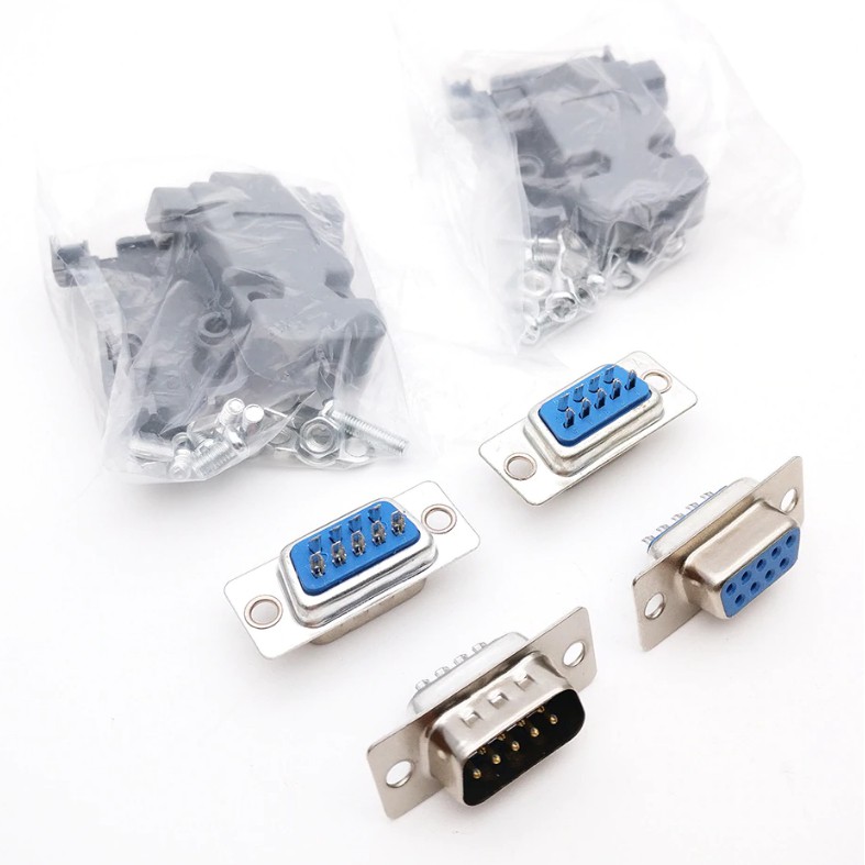 Picture of 1Pair - MALE FEMALE DB9 2 Rows 9 Pin Male Female VGA DB9 Connector With Plastic Cover DB9 RS232 Connector DB9 Male Female Connector For LCD Monitor Cables