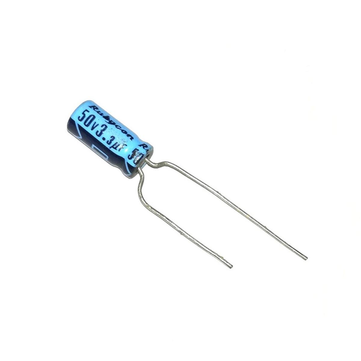 Picture of 20Pcs- 3.3uF 50V Capacitor RADIAL Electrolytic Capacitor 3.3uF Capacitor 50V 3.3uF Polarized Aluminum Electrolytic 50V Capacitors 3.3uF 2 Pin Leads