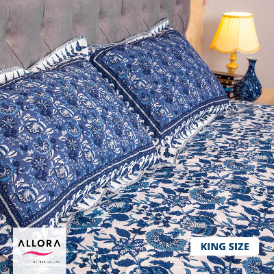 White Blue Print Allora Bed Sheet ALLORA BDonline shop bangladeshothoba.com
