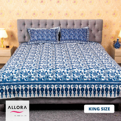 White Blue Print Allora Bed Sheet ALLORA BDonline shop bangladeshothoba.com