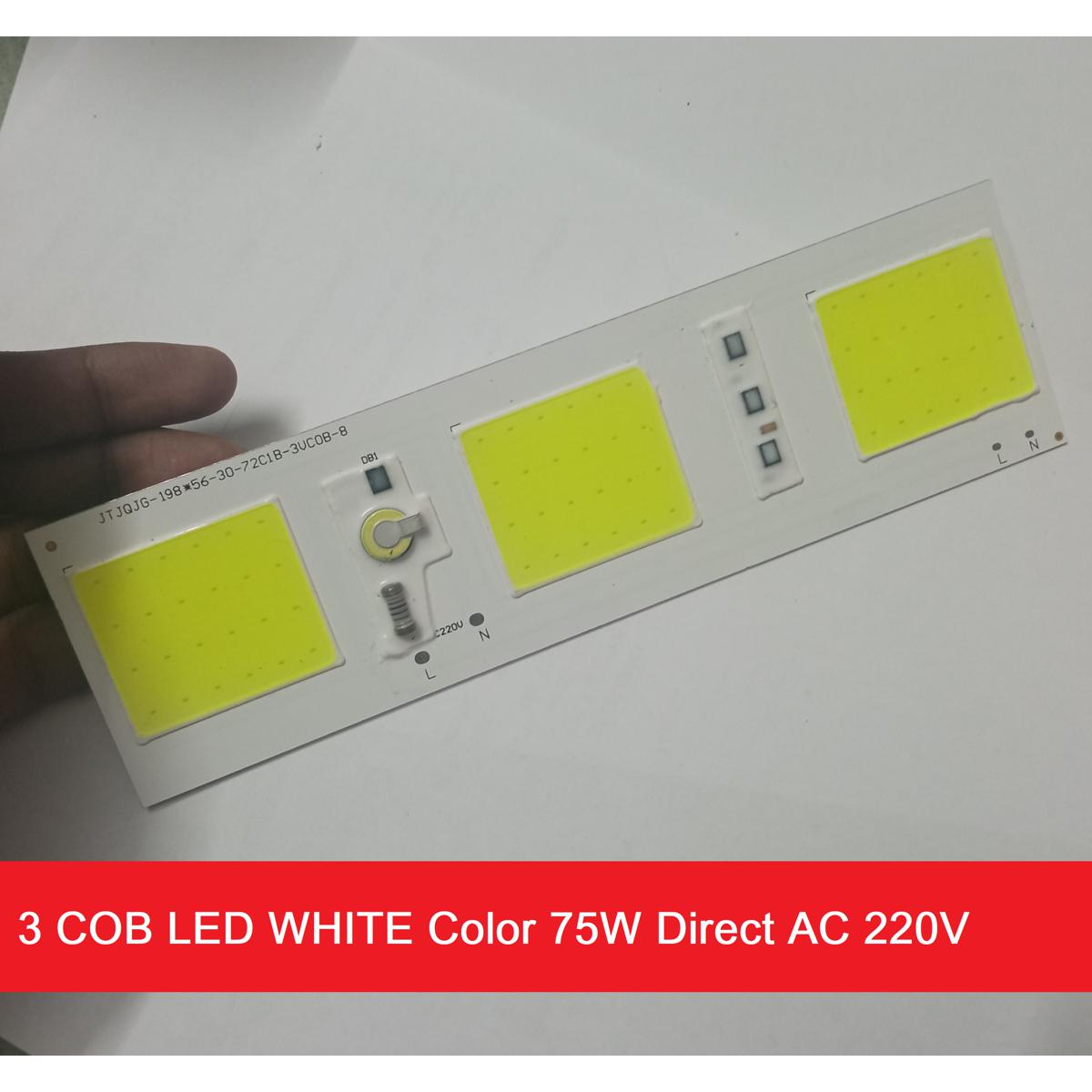 Picture of 3 COB LED WHITE Color JTJQJG-198x56-30-72C1B-3VCOB-8 75W Direct AC 220V 75W Size 198x56mm COB SMD LED Light Chip White COB LED Light 220V COB LED Light 75W COB Light COB LED Chip 220V COB LED Chip 75W Light Bulbs