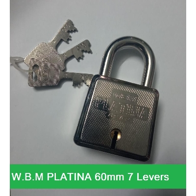 Picture of W.B.M PLATINA 60mm Seven Levers Double Locking Pad Lock Top Security 7 Levers 60mm Padlock With 3 Keys Rust Proof Mechanism Non Interchangeable Key For Shop Garage Warehouse Godown Showroom Locking