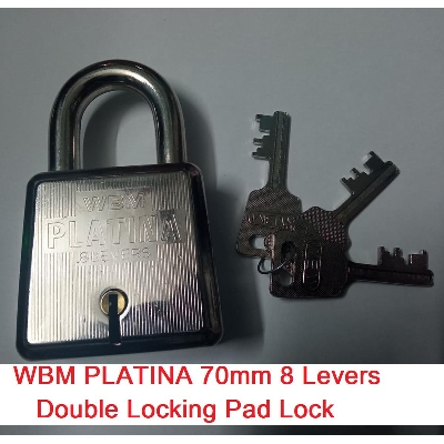 Picture of W.B.M PLATINA 70mm Eight Levers Double Locking Pad Lock Top Security 8 Levers 70mm Padlock With 3 Keys Rust Proof Mechanism Non Interchangeable Key For Shop Garage Warehouse Godown Showroom Locking