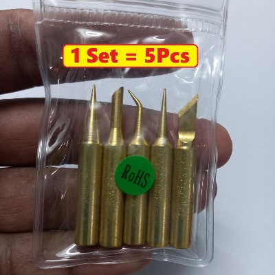 Picture of 5Pcs Set GOLD Plated 900M-T-I 900M-T-IS 900M-T-K 900M-T-B 900M-T-3C Soldering Tip Lead Free Soldering Iron Bit Soldering Iron Tip Soldering Bit Tatal Iron Tip Tatal Tip Tatal Bit For Soldering Tools