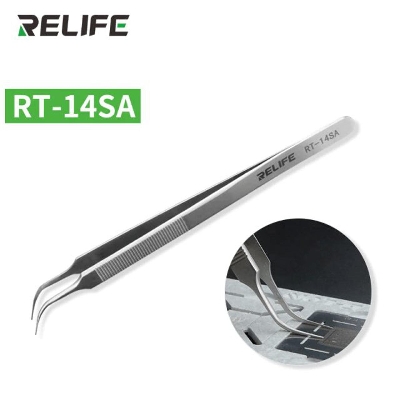 Picture of Tweezer RT-14SA LONG CURVED TIP Precision Tweezers Curved Tweezers Tools Professional Tweezers TW-14S Stainless Steel Curve Tweezers