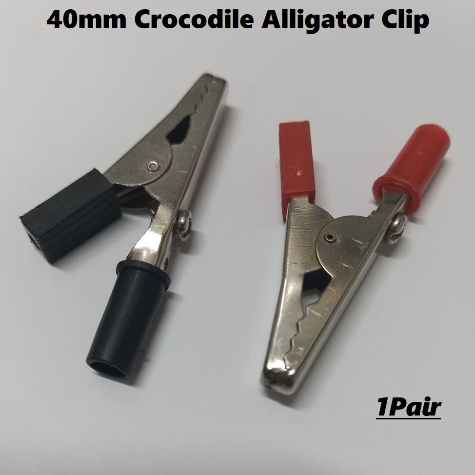 Picture of 2Pair- 40mm RED & BLACK Electronic Spices Metal Alligator 40mm Clip Red & Black Plastic Handle Alligator Clips Battery Connector Test Leads Cables Battery Clip Connector
