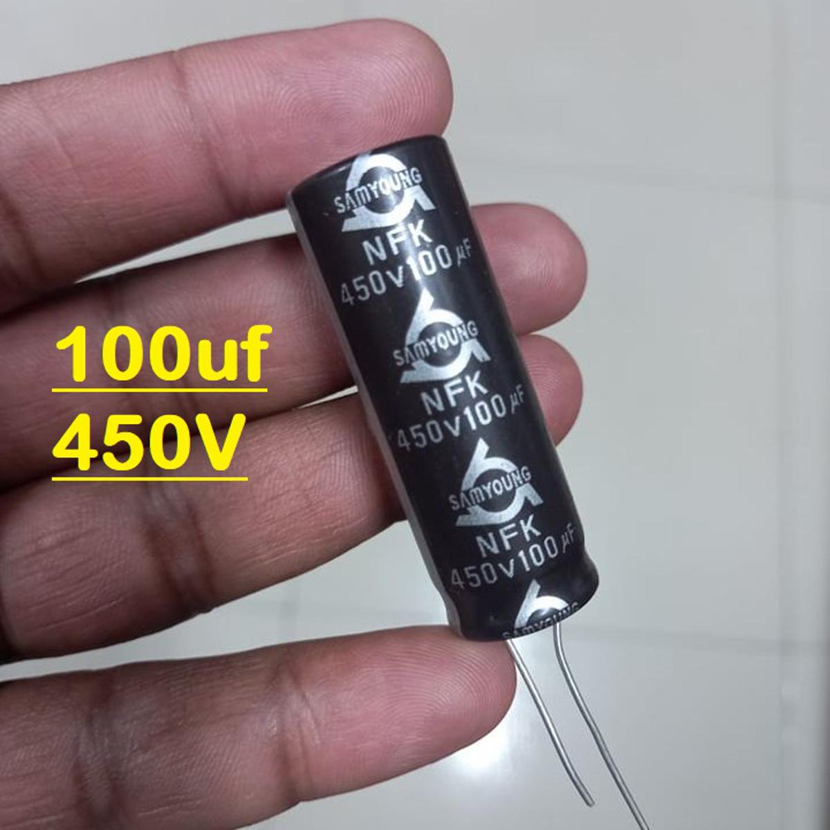 Picture of 100uF 450V Capacitor RADIAL Electrolytic Capacitor 100uF Capacitor 450V 100uF Polarized Aluminum Electrolytic 450V Capacitors 100uF 2 Pin Leads