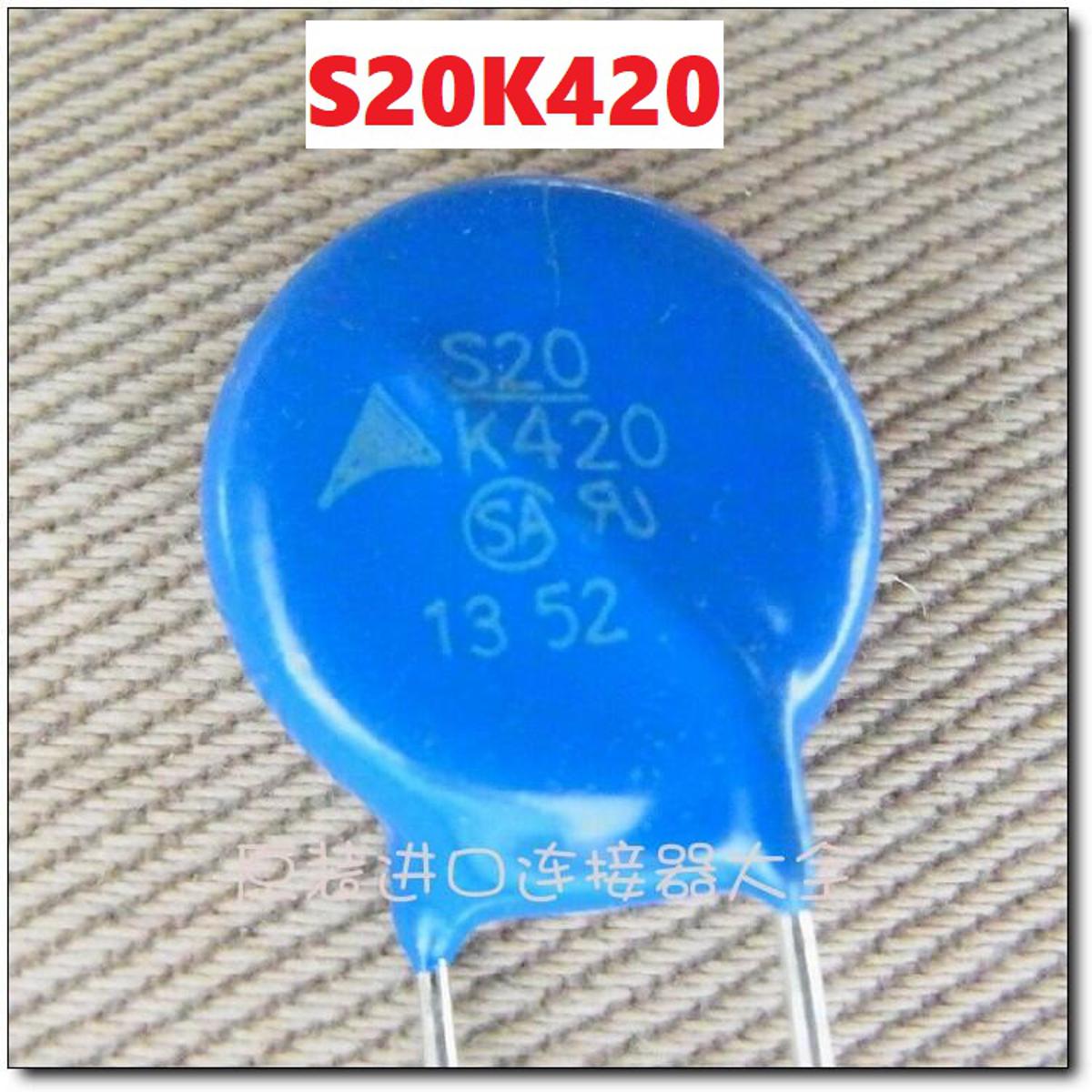 Picture of MOV S20K420 420VAC 20mm Metal Oxide Varistor S20K420 ZOV Metal Oxide Veristor 420VAC 2 Pin Leads Power Resistor 