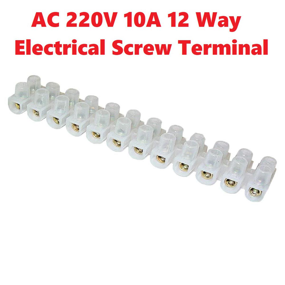 Picture of 10AMP 12-WAY AC 220V 10A 12 Way Electrical Screw Terminal Connector PVC Plastic Barrier Terminal Block Strip 220V Cable Connector For Cables Joint 