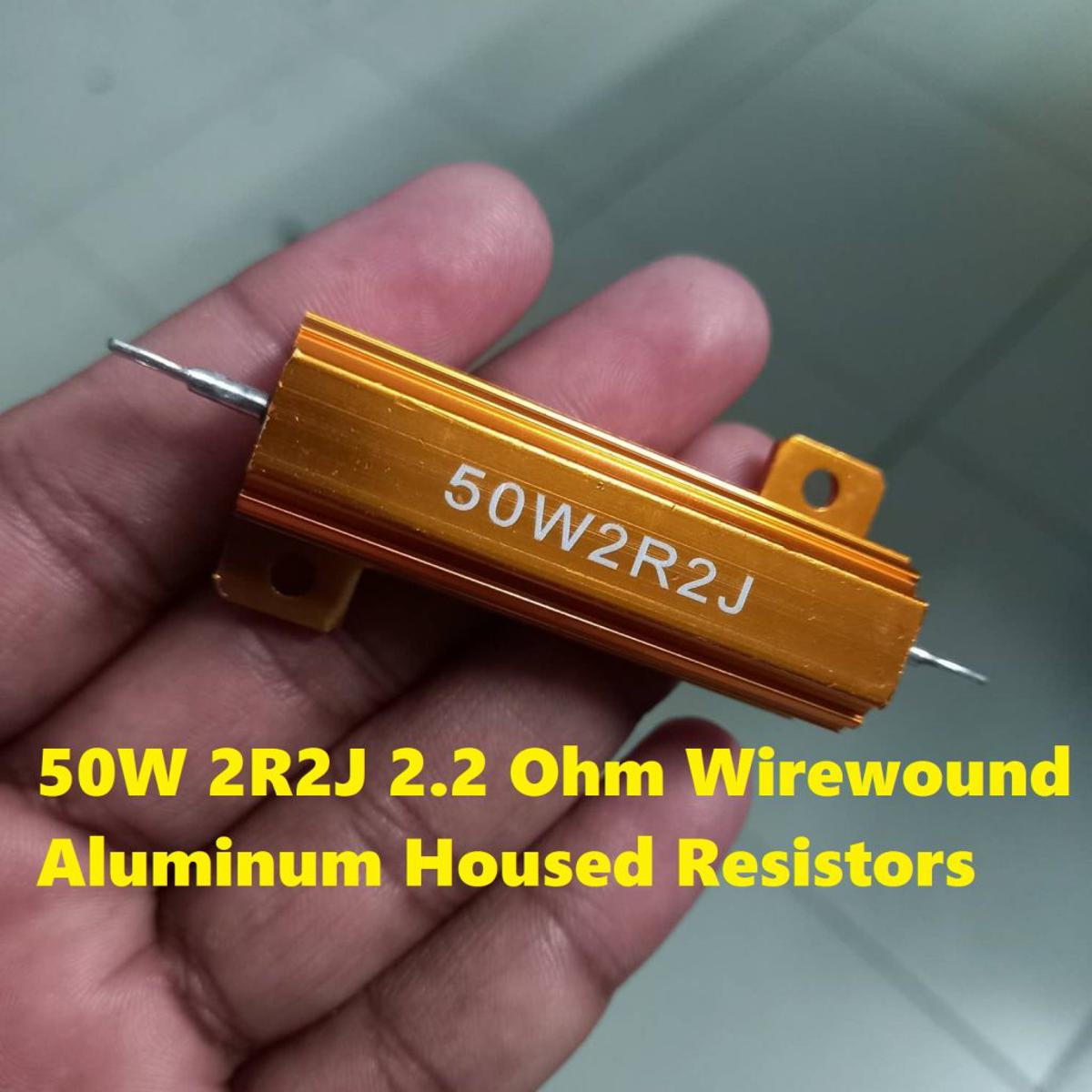 Picture of Resistor 50W 2R2J 2.2 Ohm Resistor Wirewound Aluminum Housed Resistors 50Watt Aluminum Clad Power Metal Shell Case Wirewound Resistor 2.2 Ohm 5% Tolerance 2 Pin Leads 