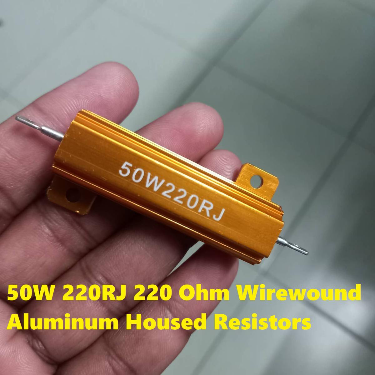 Picture of Resistor 50W 220RJ 220 Ohm Resistor Wirewound Aluminum Housed Resistors 50Watt Aluminum Clad Power Metal Shell Case Wirewound Resistor 220 Ohm 5% Tolerance 2 Pin Leads