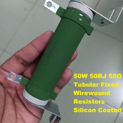 Picture of Tubular Wirewound Resistors 50 Ohm 50W 50RJ Silicon Coated Radial Resistor Ceramic Tube Wire Wound 50Watt Fixed Resistor 50 Ohm Resistor 2 Pin Leads 5% Tolerance