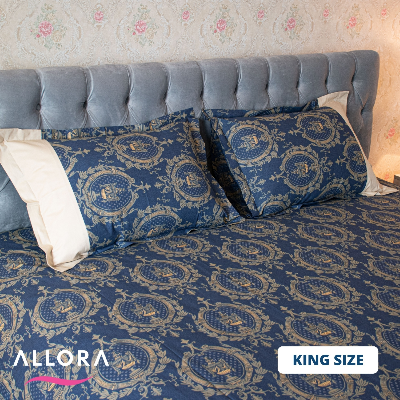 Navy Trophy Print Allora Bed Sheet ALLORA BDonline shop bangladeshothoba.com