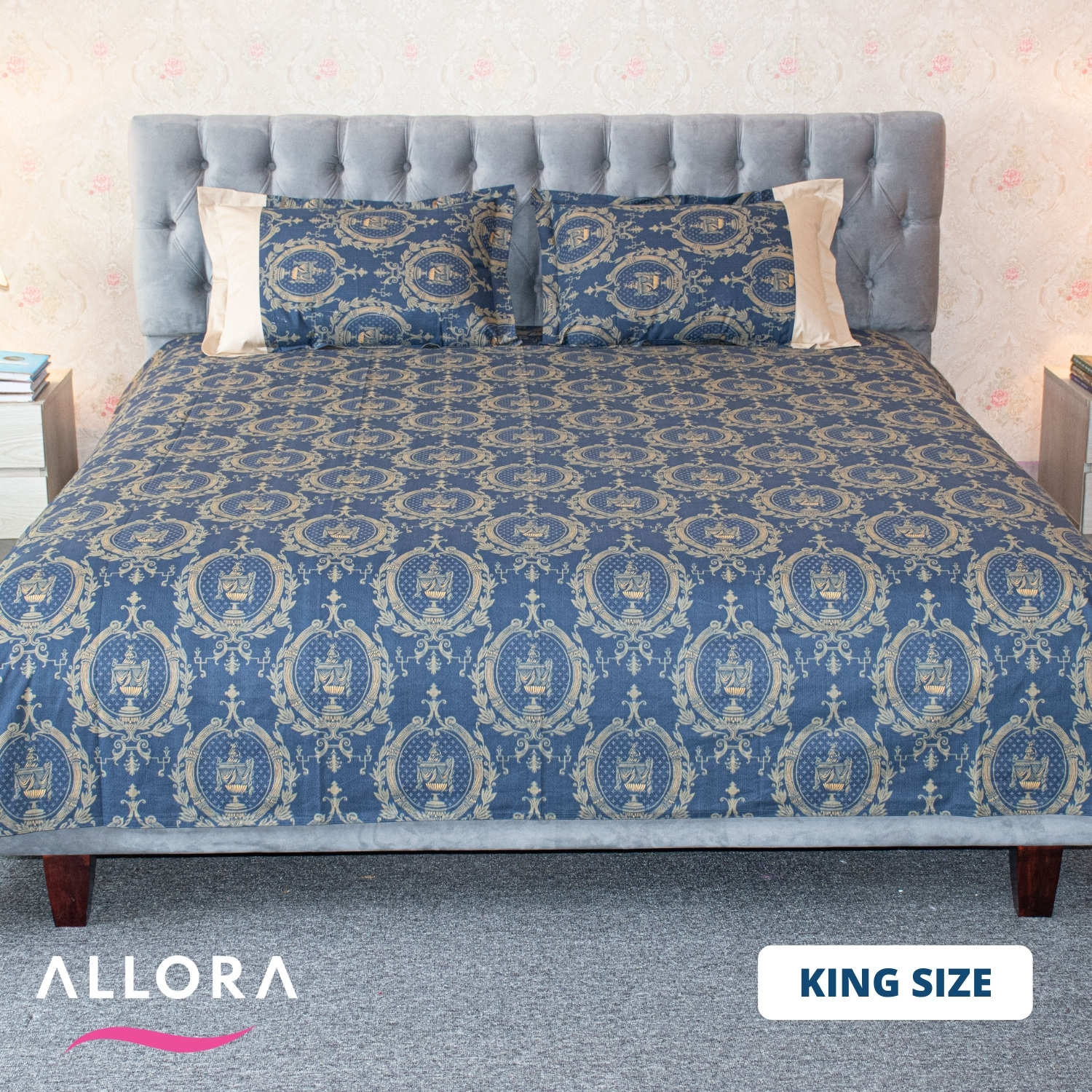 Navy Trophy Print Allora Bed Sheet ALLORA BDonline shop bangladeshothoba.com