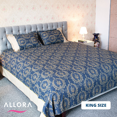 Navy Trophy Print Allora Bed Sheet ALLORA BDonline shop bangladeshothoba.com