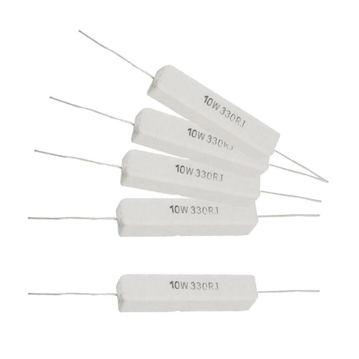 Picture of 3Pcs- 10Watt 330 Ohm Resistor WIREWOUND 330 Ohm 10W Resistor Ceramic Cement Wirewound Resistor 330 Ohm 10 Watt Wire Wound Fixed Cement Resistor 5% Tolerance 2 Pin Leads