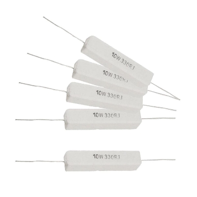 Picture of 3Pcs- 10Watt 330 Ohm Resistor WIREWOUND 330 Ohm 10W Resistor Ceramic Cement Wirewound Resistor 330 Ohm 10 Watt Wire Wound Fixed Cement Resistor 5% Tolerance 2 Pin Leads