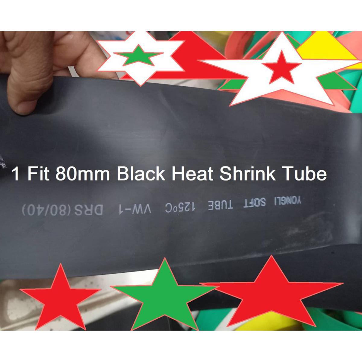Picture of 1 Feet- 80mm Heat Shrink Tube 80mm BLACK Heatshrink Tubing Shrinkable Wrap Wire Cables Sleeve Set Heat Shrink Φ80mm Wire DIY Cable Connector Repairs