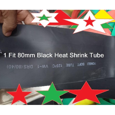 Picture of 1 Feet- 80mm Heat Shrink Tube 80mm BLACK Heatshrink Tubing Shrinkable Wrap Wire Cables Sleeve Set Heat Shrink Φ80mm Wire DIY Cable Connector Repairs