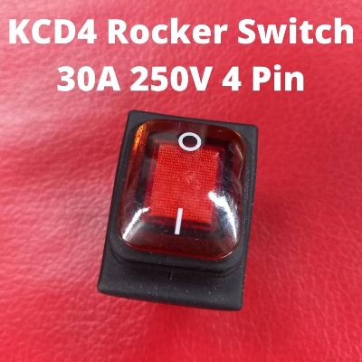 Picture of WATERPROOF Industrial RED KCD4 Rocker Switch 30A 250V 4 Pin Switch On Off 2 Positions Full Illuminated Neon RED Indicators DPST Power Switch 30A Rocker Switch For Motor Car IPS UPS 